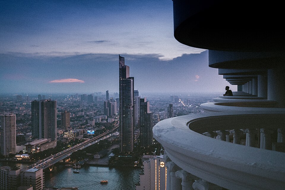 Bangkok cityscape under dark sky