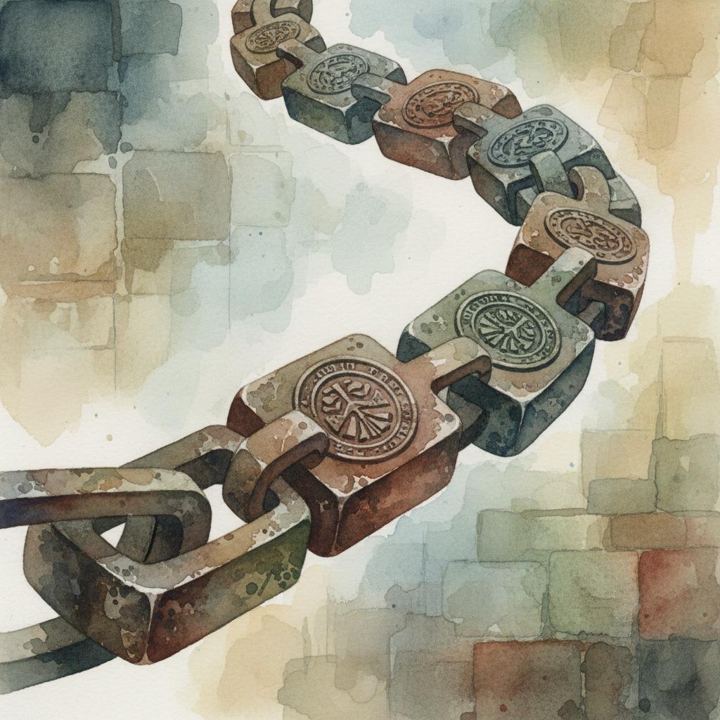 a committee seal stamped into each link of a chain