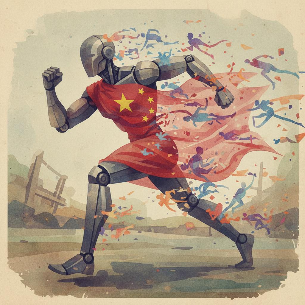 artistic representation of a chinese humanoid robot trained on human motion data