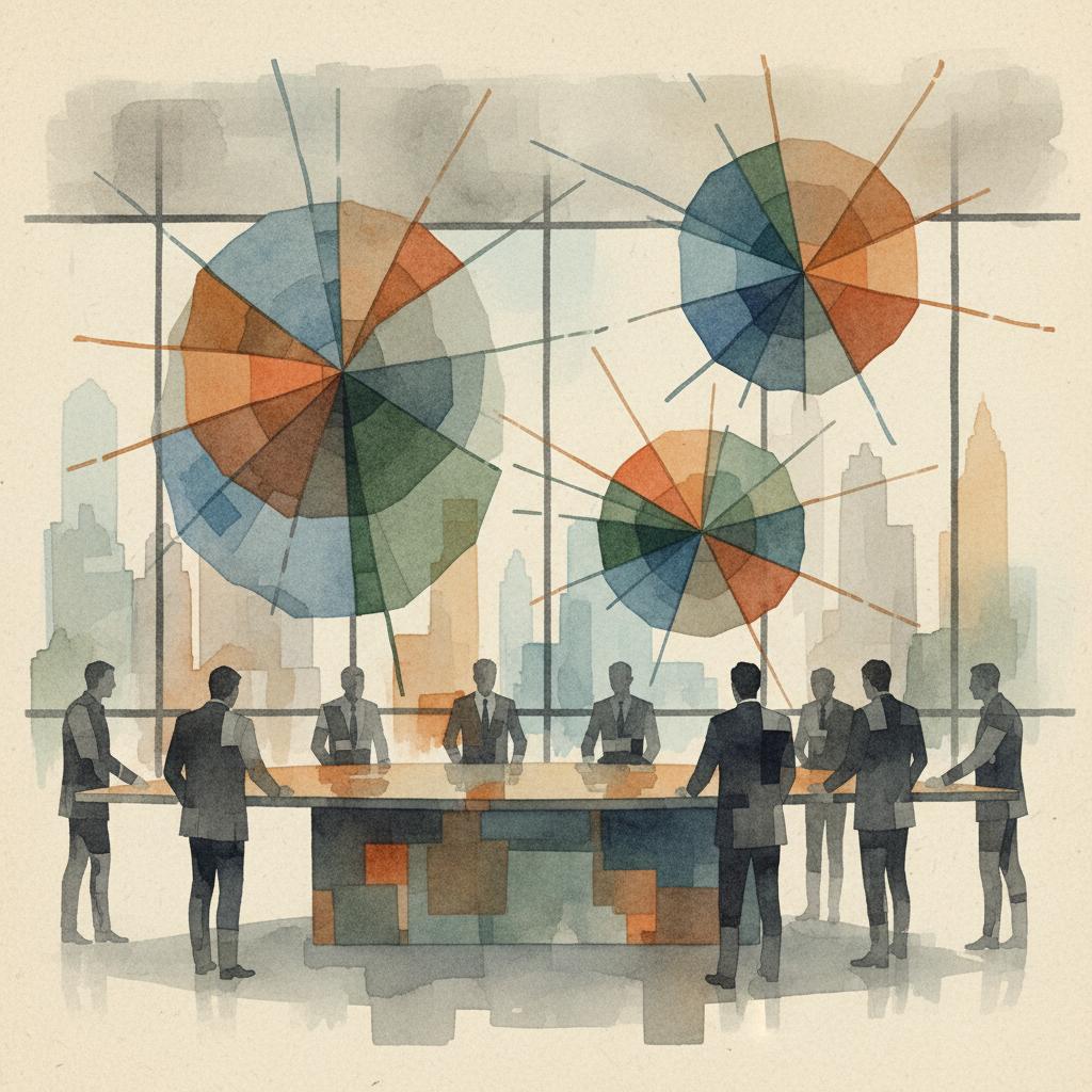 artistic representation of vector chart comparisons in a corporate boardroom