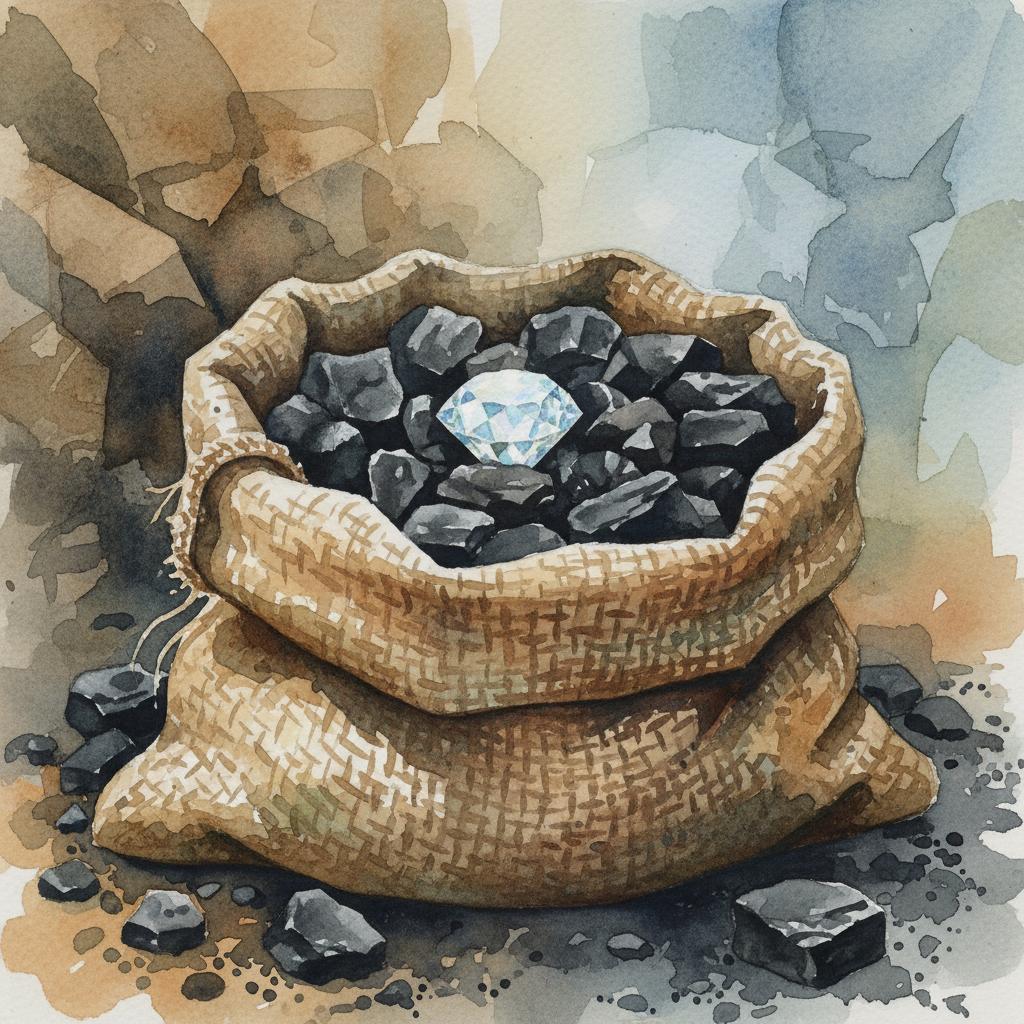 artistic representation of a diamond gem in a bag of coal
