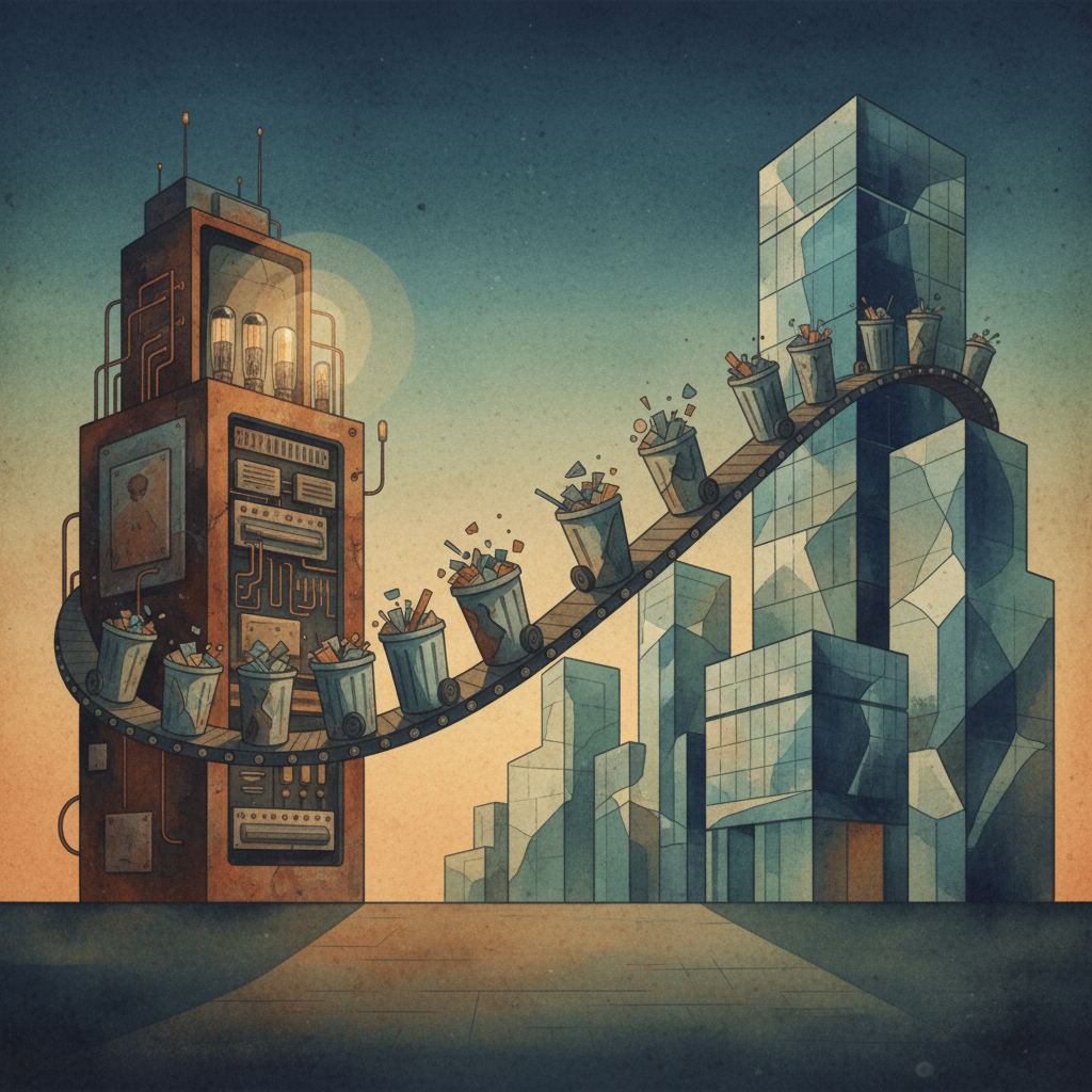 artistic representation of garbage being transferred for enterprise consumption
