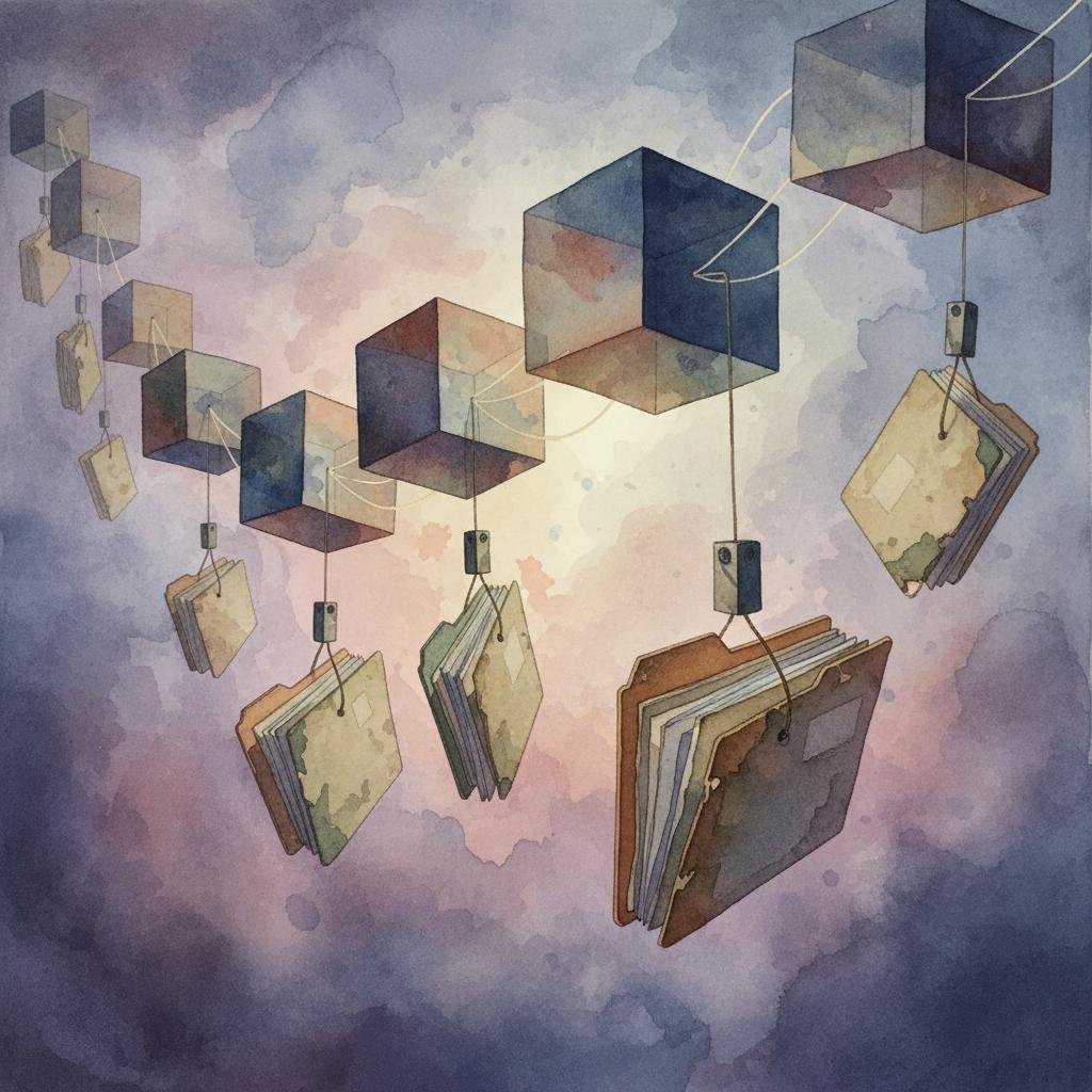 artistic representation of evidence files anchored to a blockchain