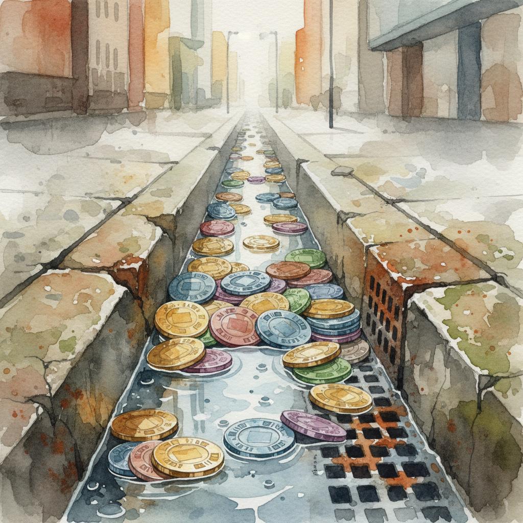 artistic representation of assorted tokens in a gutter
