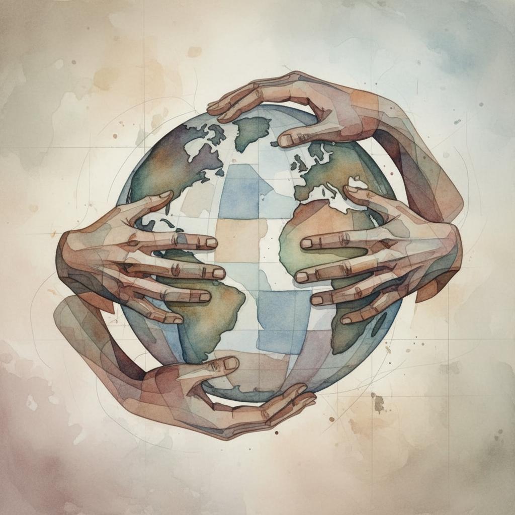 artistic representation of hands around the globe