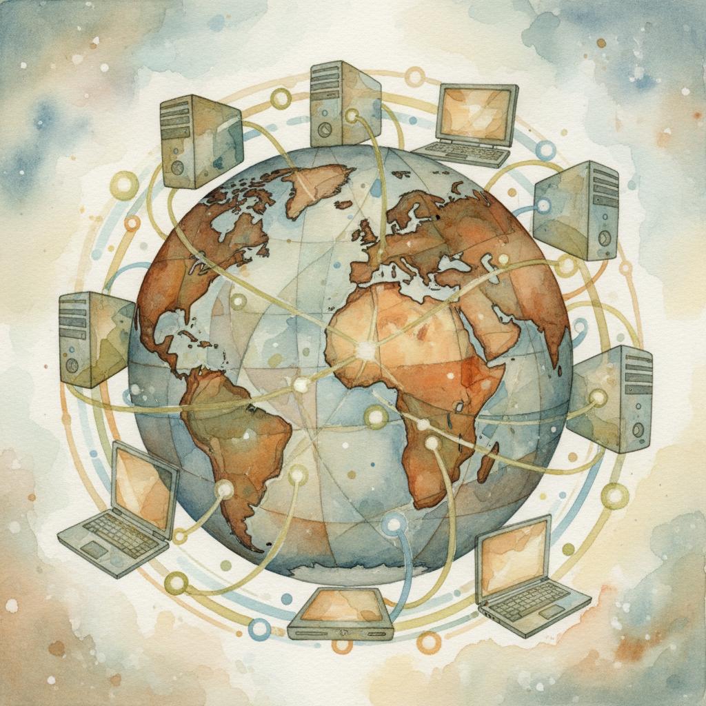 artistic representation of interconnected computers around the globe