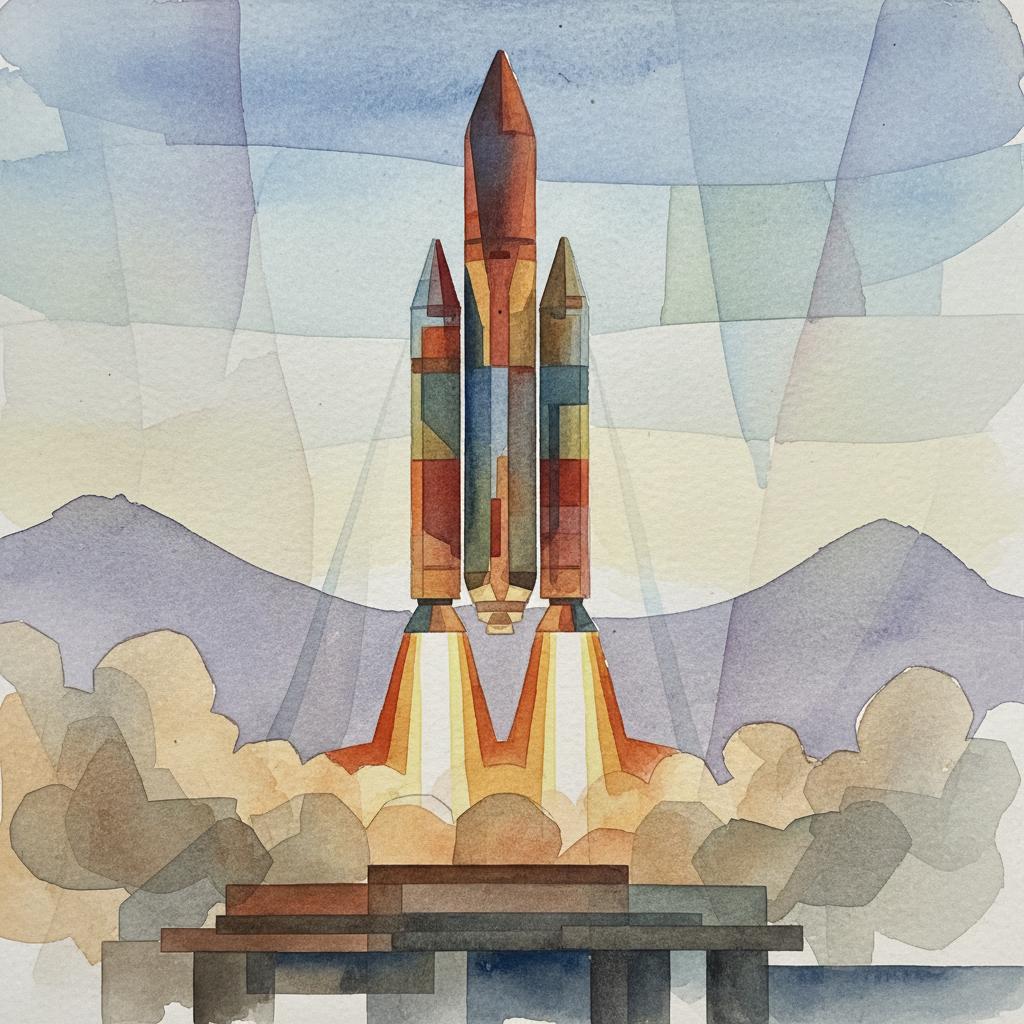 artistic representation of a rocket launch with boosters