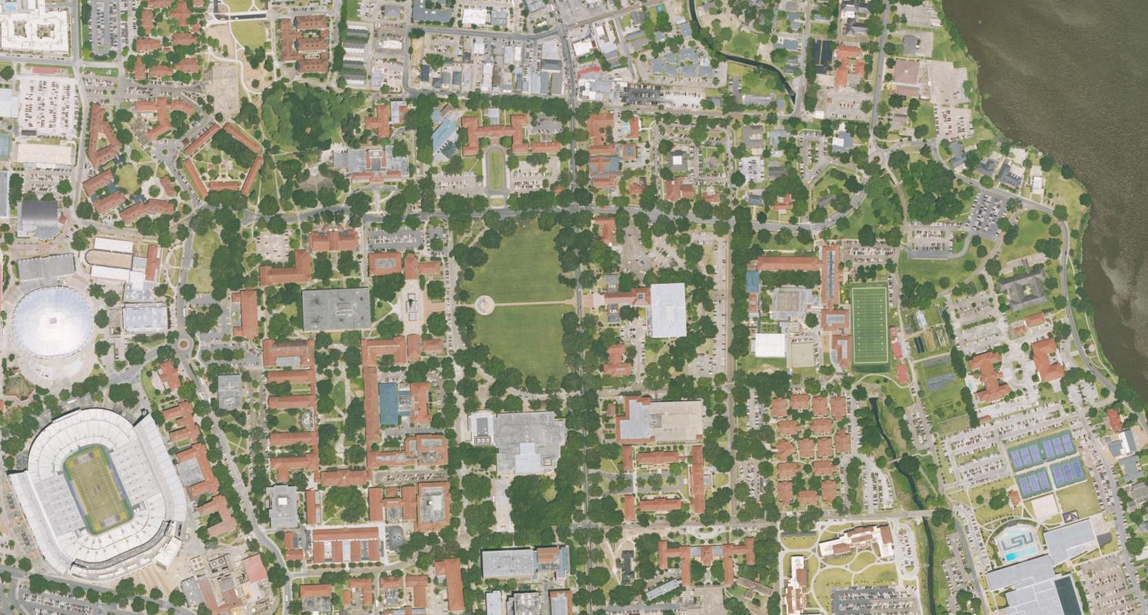Satellite view of Louisiana State University in Baton Rouge