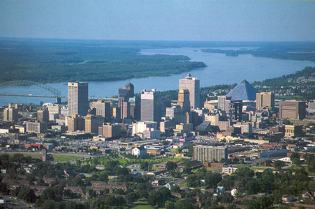 Memphis, Tennessee skyline from the air.