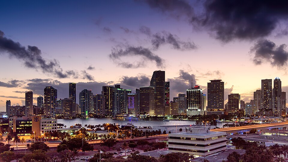 Miami, Florida skyline facing southwest