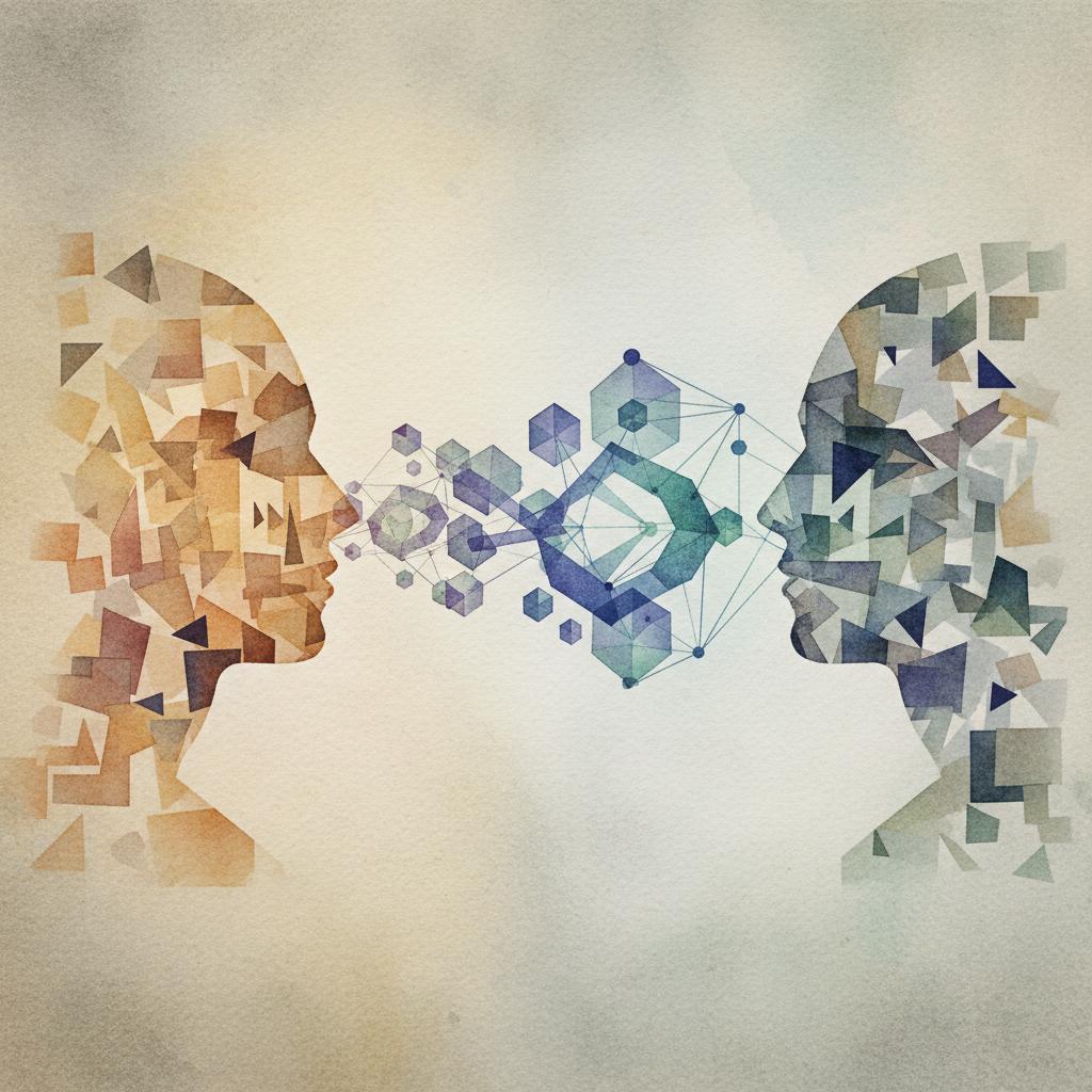 artistic representation of secure data sharing between two parties