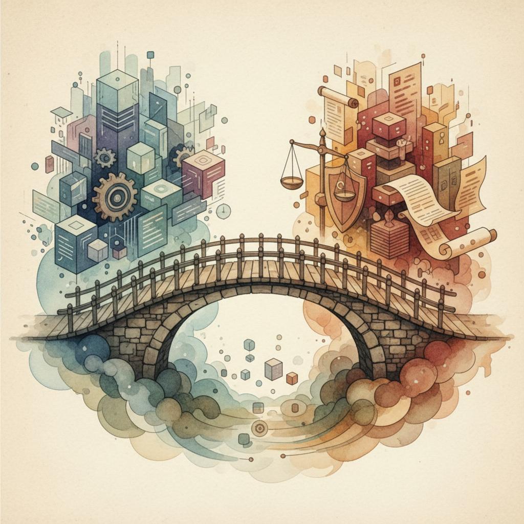 artistic representation of a bridge from software engineering to compliance