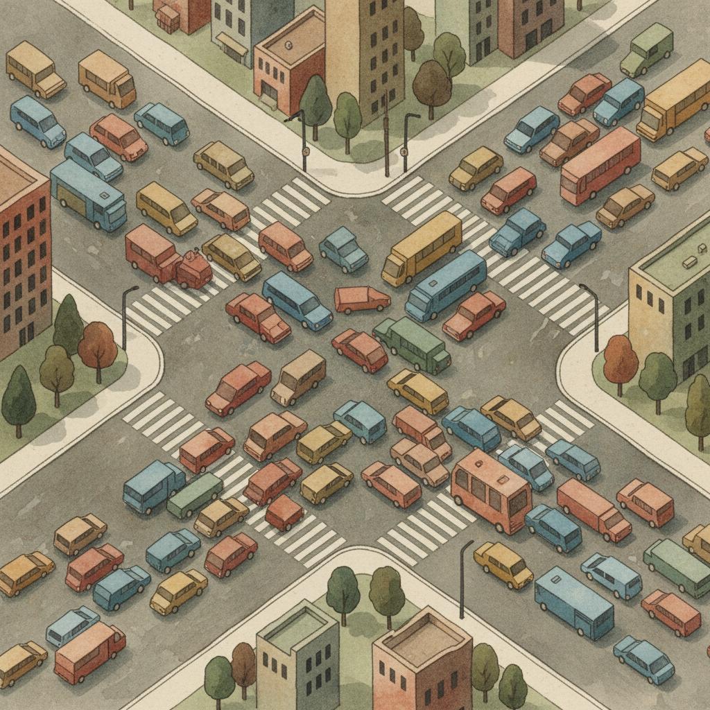 artistic representation of a traffic gridlock