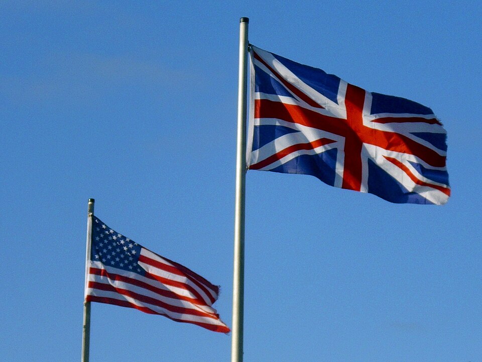 Flag of the United Kingdom and flag of the USA